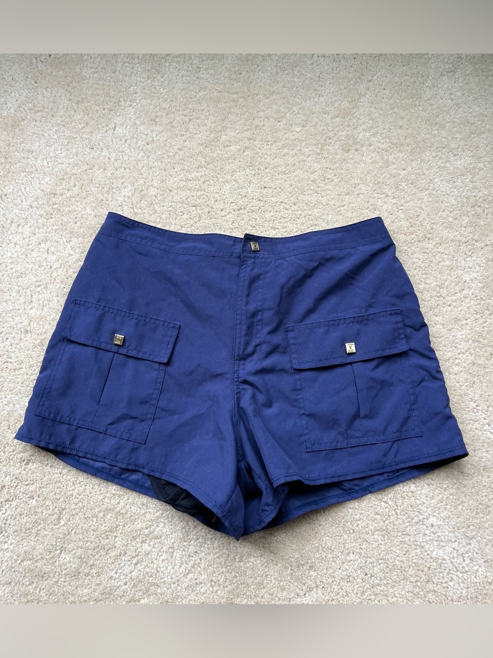 Liz Claiborne Blue Cargo Swim Shorts w/  Built-In Briefs - Size 10 - GUC